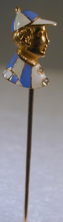 Antique Enameled Jockey Stickpin In Excellent Condition For Sale In Baltimore, MD