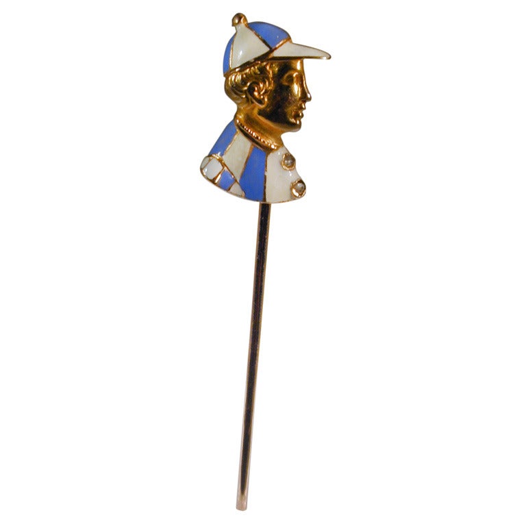 Antique Enameled Jockey Stickpin For Sale