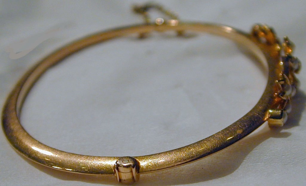 Edwardian Antique Pearl Gold Bangle Bracelet