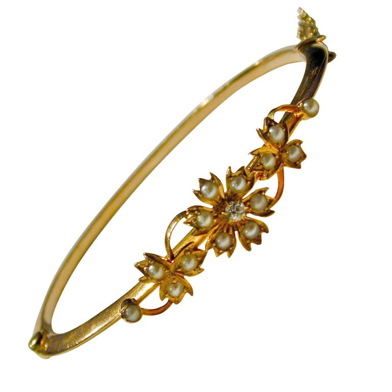 Antique Pearl Gold Bangle Bracelet