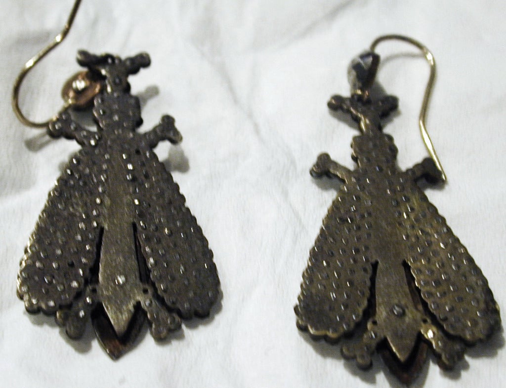 Antique Cut Steel Bee Earrings In Excellent Condition In Baltimore, MD
