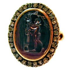 Antique Carnelian Intaglio Diamond Ring