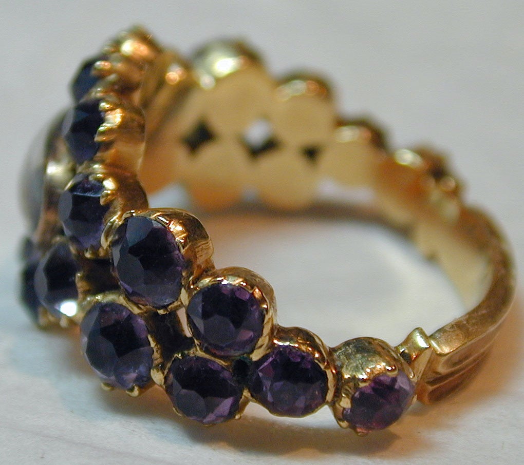 Antique Amethyst Cluster Ring In Excellent Condition For Sale In Baltimore, MD