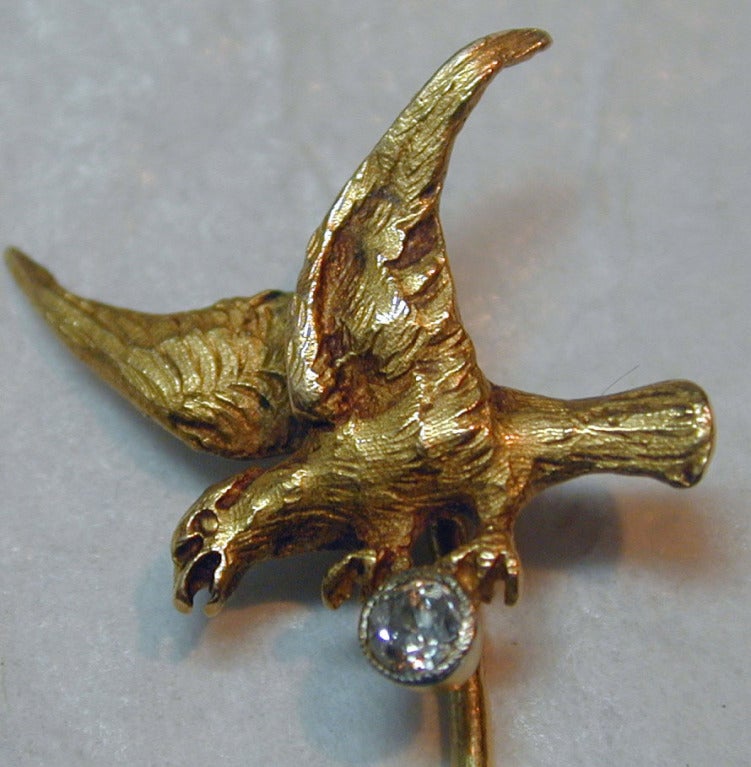 Women's or Men's Antique Gold Eagle Stickpin For Sale