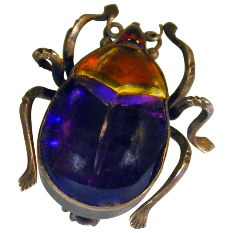 Antique Beetle Brooch of Foiled Crystal