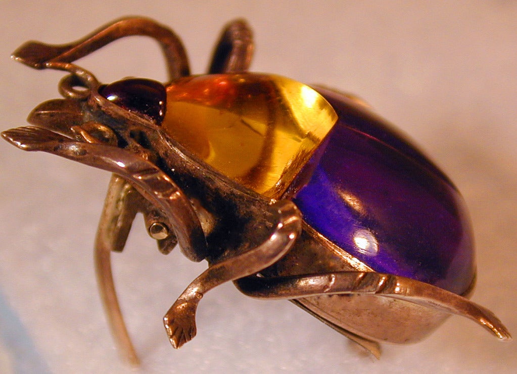Women's Antique Beetle Brooch of Foiled Crystal