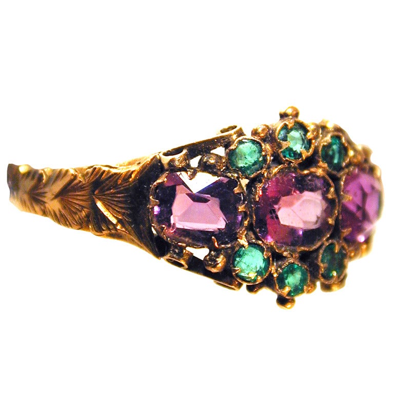 Antique Amethyst Emerald Cluster Ring