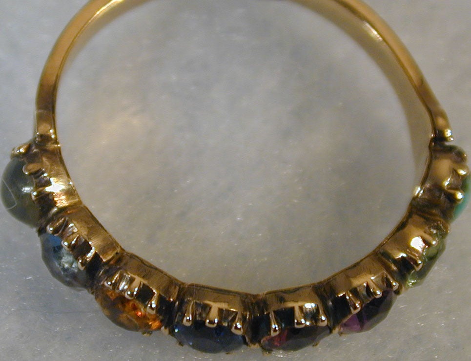 Women's Antique Multi-Stone Half Hoop Ring in Yellow Gold