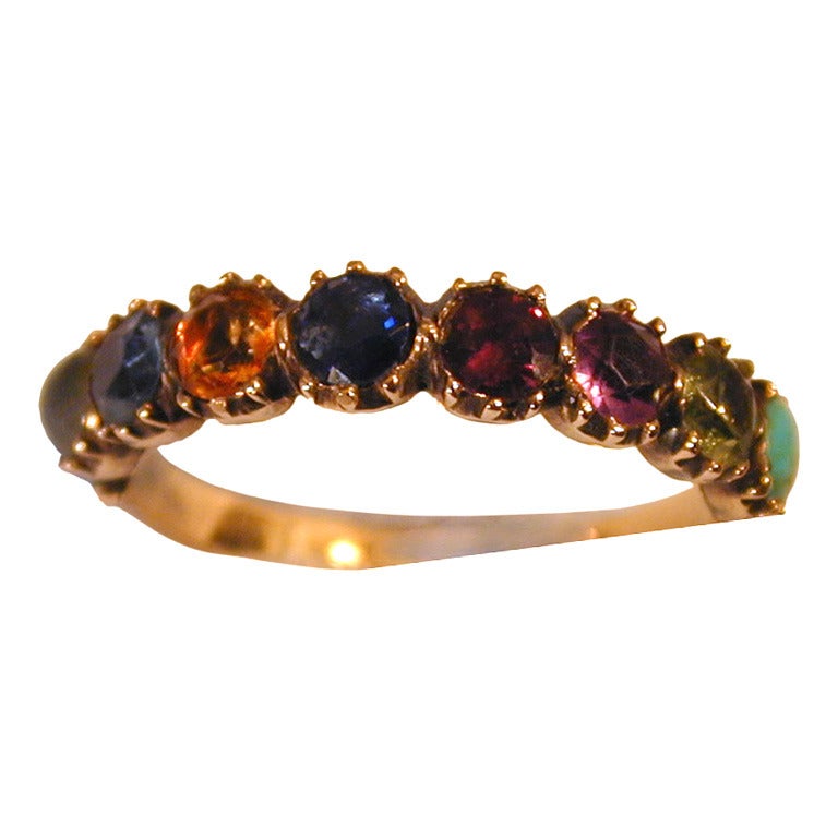 Antique Multi-Stone Half Hoop Ring in Yellow Gold