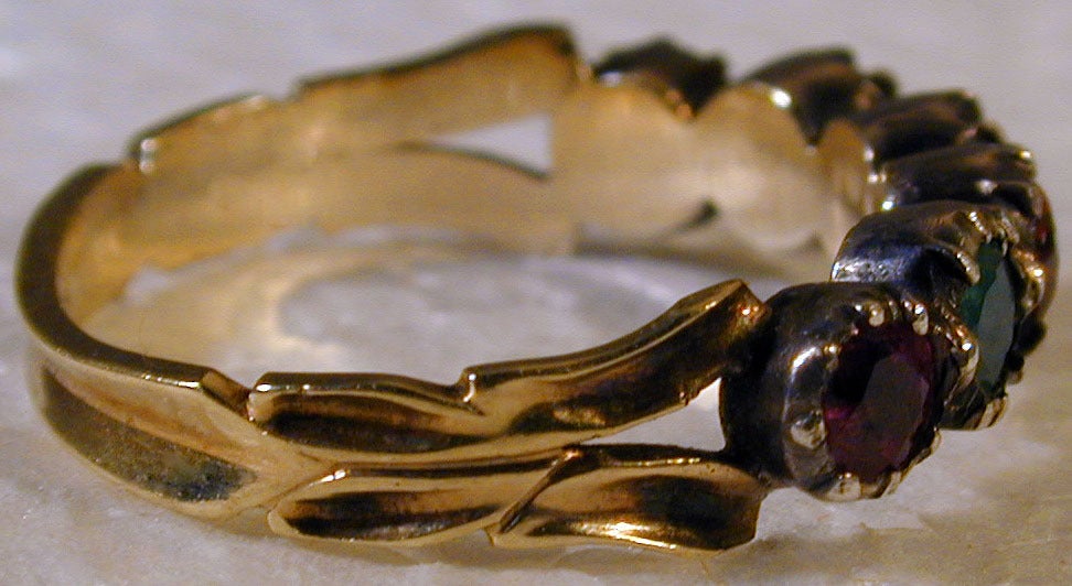 Early Victorian 'Regard' ring set in 15K yellow gold was a lover's gift.  These rings were also called acrostic rings because they spelled the word 