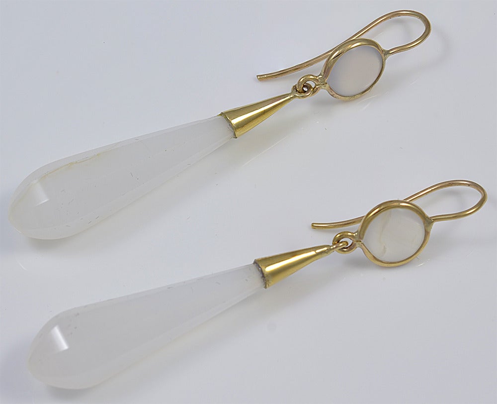 Graceful and wispy these delightful earrings, set in 12K gold, can be worn with any color, day or night. The pendeloque is one of the most elegant shapes used for earrings from the Georgian period through the Victorian.