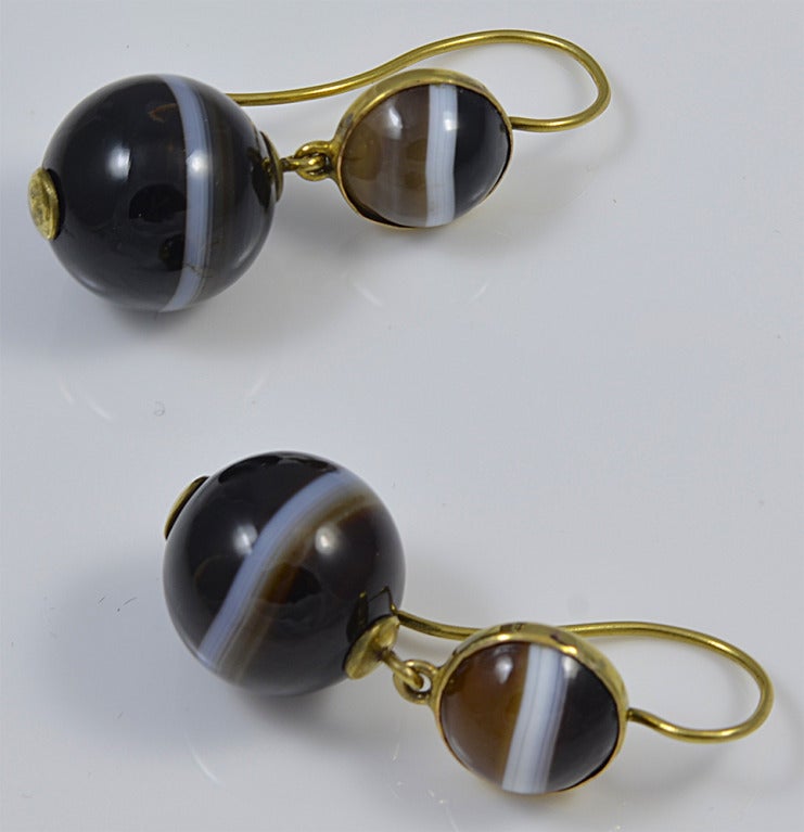 Victorian Antique Banded Agate Drop Earrings