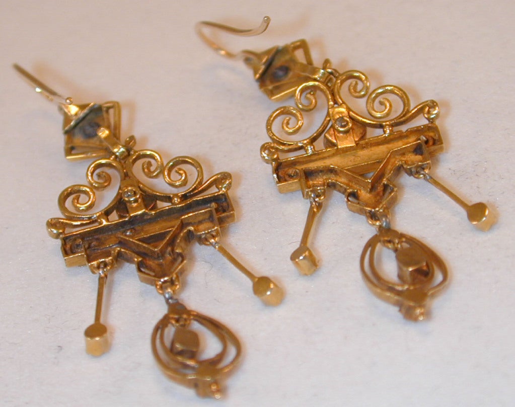 Impressive Victorian Emerald Pearl Gold Earrings at 1stdibs
