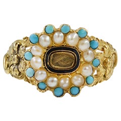 Antique Turquoise Pearl Gold Memorial Ring