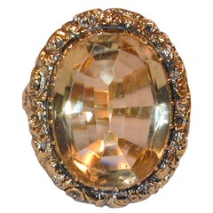 Prächtiger englischer Regency-Citrin-Ring aus ziseliertem Gold mit Kette