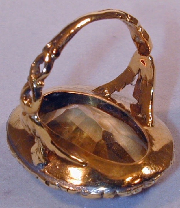 Georgian Magnificent English Regency Citrine Ring in Chased Gold