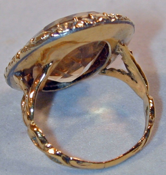 Magnificent English Regency Citrine Ring in Chased Gold In Excellent Condition In Baltimore, MD
