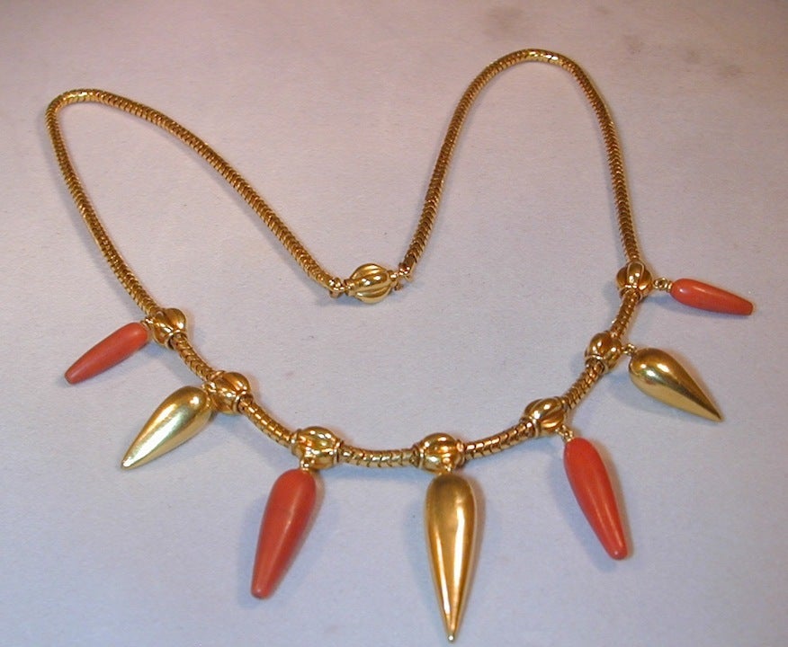 Victorian Antique Coral and Gold Necklace