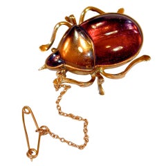 Antique Gold and Foiled Crystal Bug Brooch