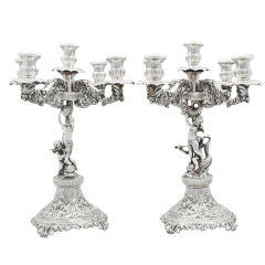 Pair Of 5 Light Silver Candleabra