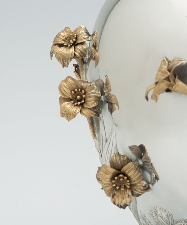 STERLING SILVER BOWL WITH SILVER GILT FLOWERS
