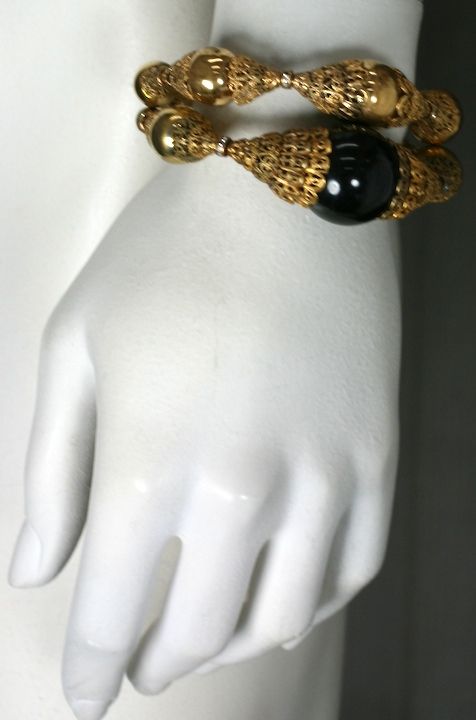 Chanel Filigree Capped Black Bakelite Bracelet In Excellent Condition For Sale In Riverdale, NY