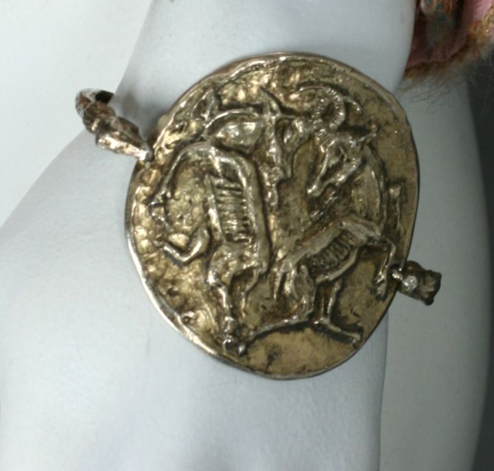 Rare Gilt Silver Capricorn Cuff, Chanel by Goossens In Excellent Condition For Sale In Riverdale, NY