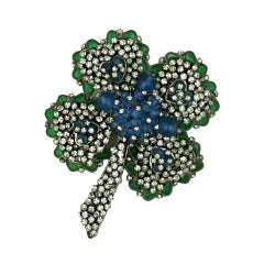 Chanel Poured Glass and Paste Clover Brooch 1