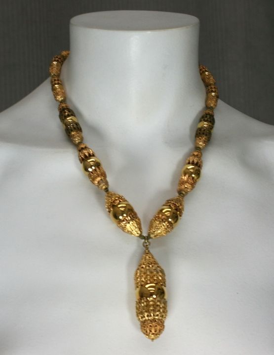 Chanel Filigree Capped Gilt Ball Necklace In Excellent Condition For Sale In Riverdale, NY