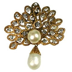 Chanel Gilt Leaf Brooch with Pastes and Pearls,  Goossens