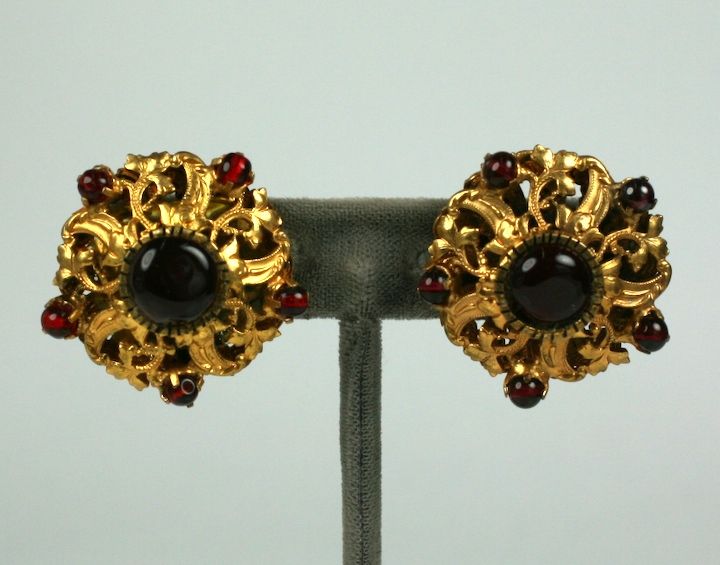 Chanel Filigreed Crown Earrings with Ruby Beads: Goosens In Excellent Condition In Riverdale, NY