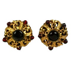 Chanel Filigreed Crown Earrings with Ruby Beads: Goosens