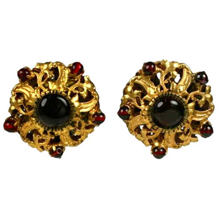 Chanel Filigreed Crown Earrings with Ruby Beads: Goosens