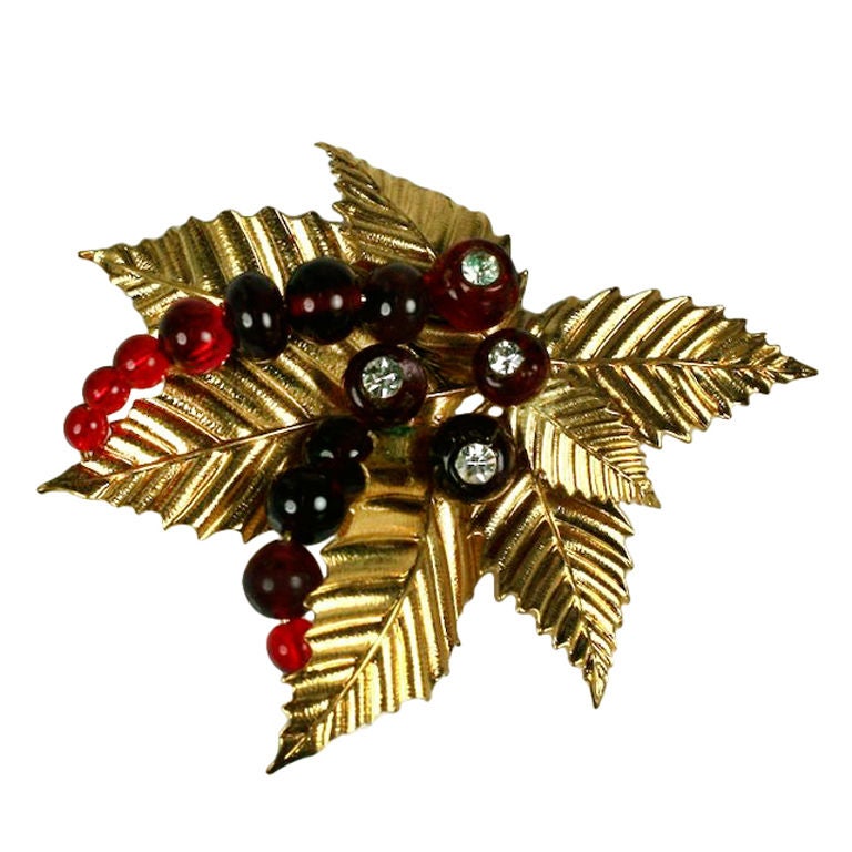 Chanel Ruby Pate de Verre Holly Brooch: Goossens For Sale