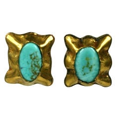 Matrix Turquoise Pate de Verre Ear Clips; Chanel 3