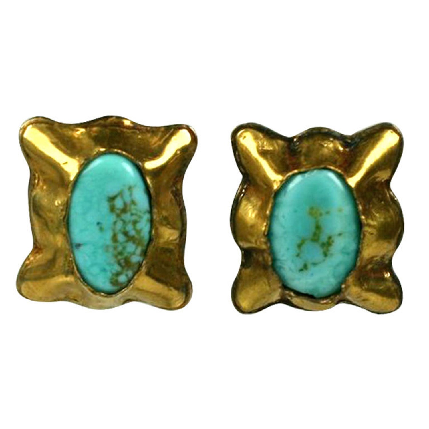 Matrix Turquoise Pate de Verre Ear Clips; Chanel For Sale at 1stDibs