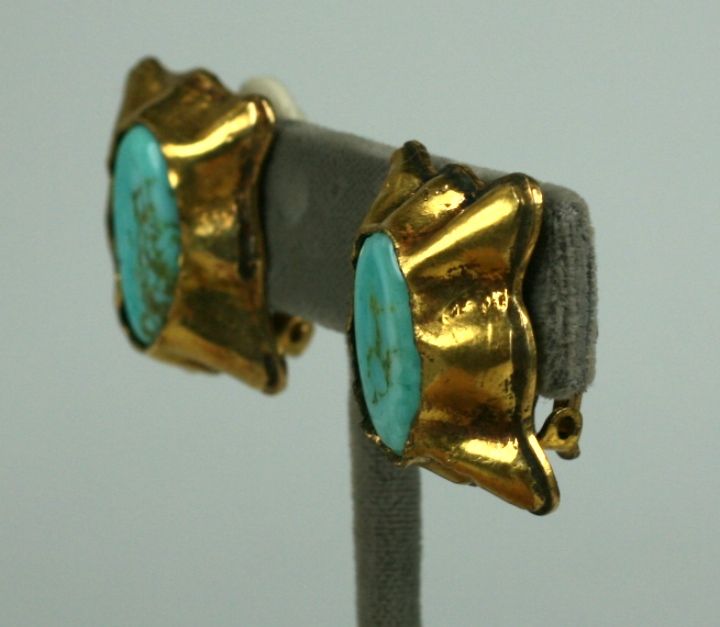 Matrix Turquoise Pate de Verre Ear Clips; Chanel In Excellent Condition For Sale In Riverdale, NY