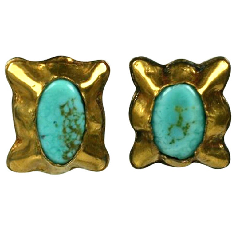 Matrix Turquoise Pate de Verre Ear Clips; Chanel For Sale