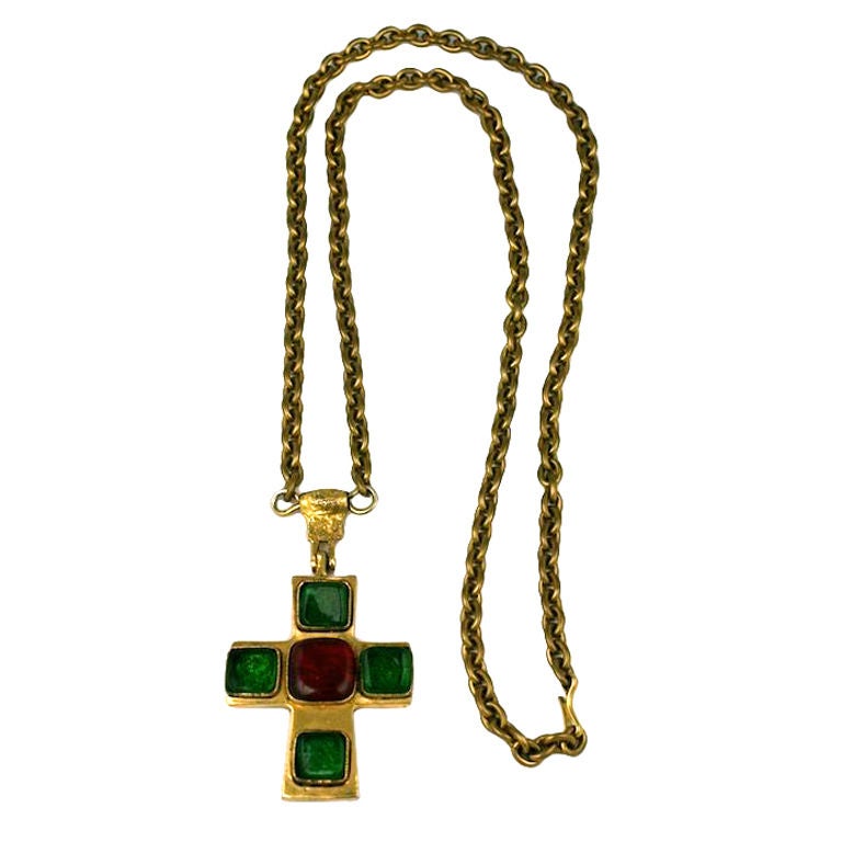 Poured Glass Iconic Medieval Cross Necklace, Chanel