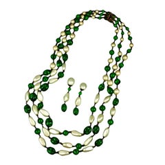 Massive Faux Pearl and Emerald Sautoir Necklace, Chanel