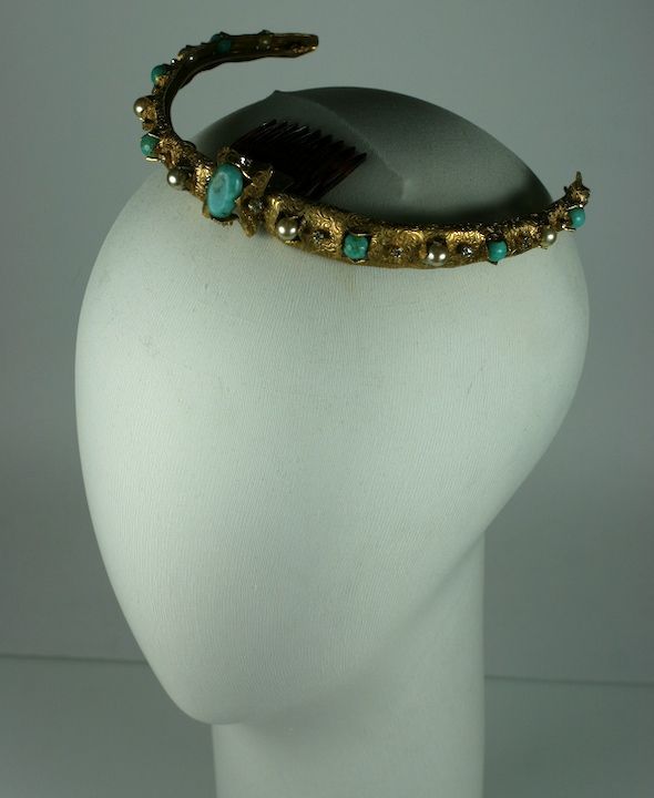 Chanel Turquoise, Pearl and Paste Diadem In Excellent Condition For Sale In Riverdale, NY