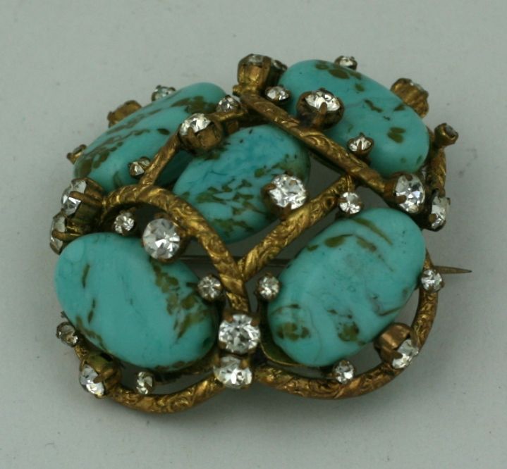 Iconic Chanel Turquoise Cluster Brooch In Excellent Condition For Sale In Riverdale, NY