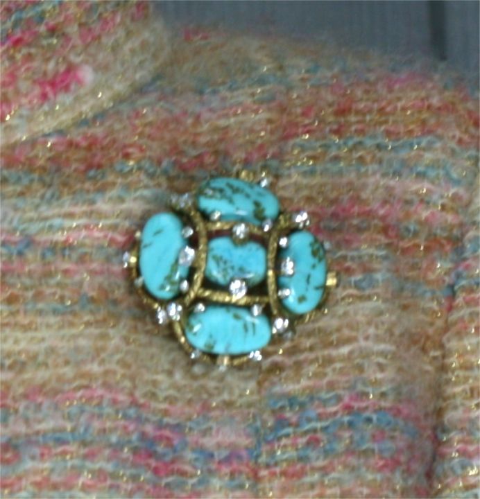 Iconic Chanel Turquoise Cluster Brooch For Sale 1