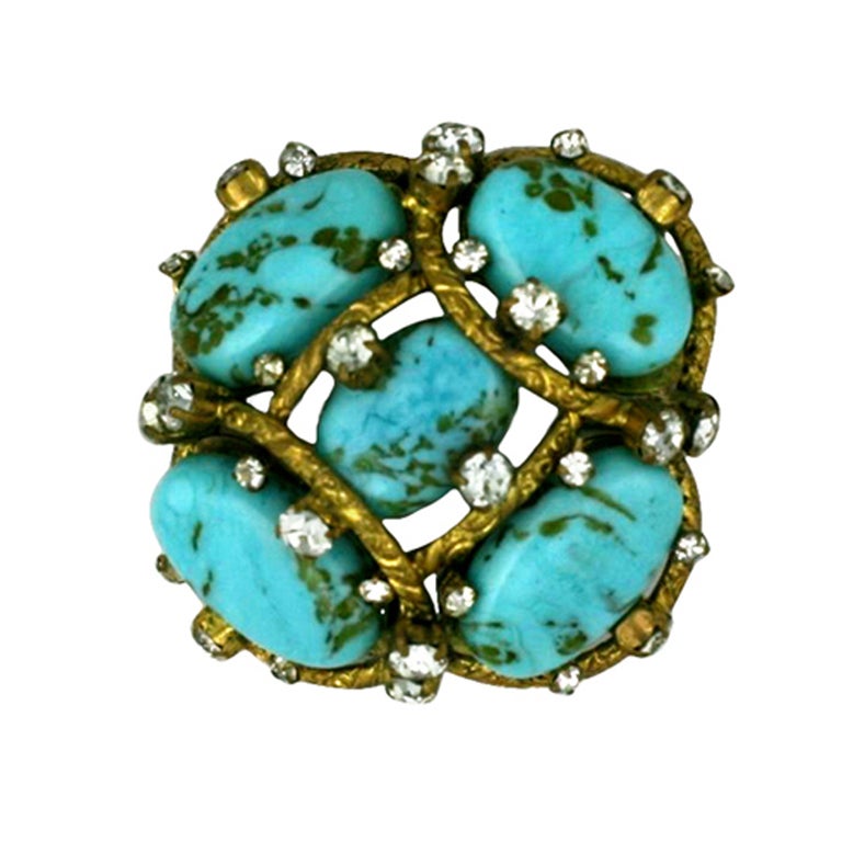 Iconic Chanel Turquoise Cluster Brooch For Sale