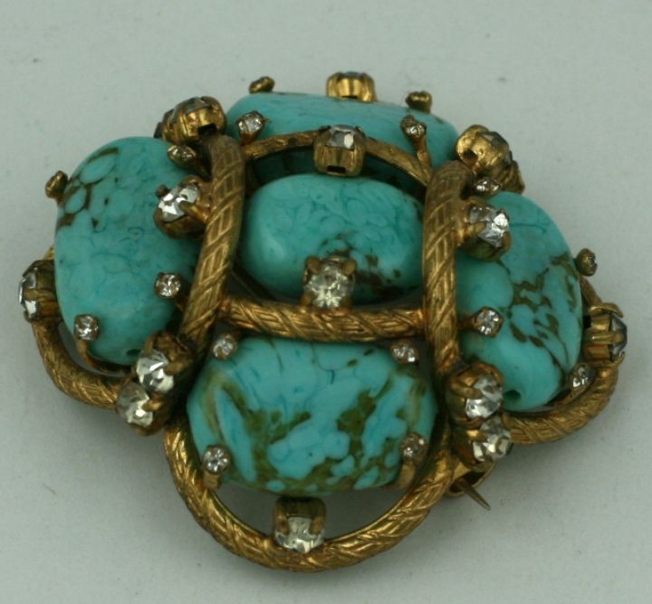 Iconic Chanel Turquoise Cluster Brooch In Excellent Condition For Sale In Riverdale, NY