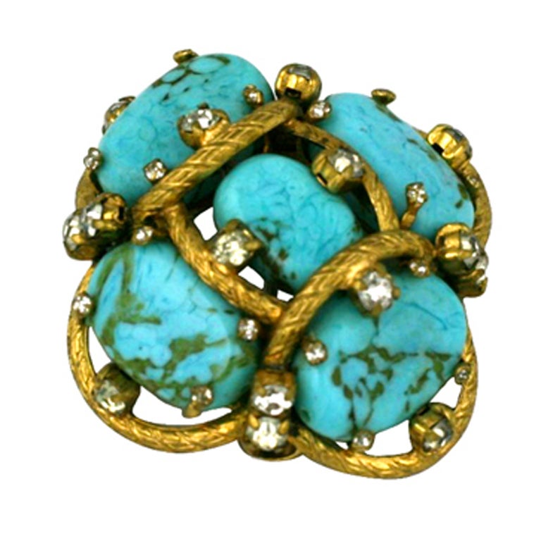 Iconic Chanel Turquoise Cluster Brooch For Sale