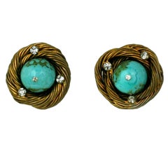 Turquoise classique de Chanel  Clips d'oreilles oiseaux nid d'oiseaux