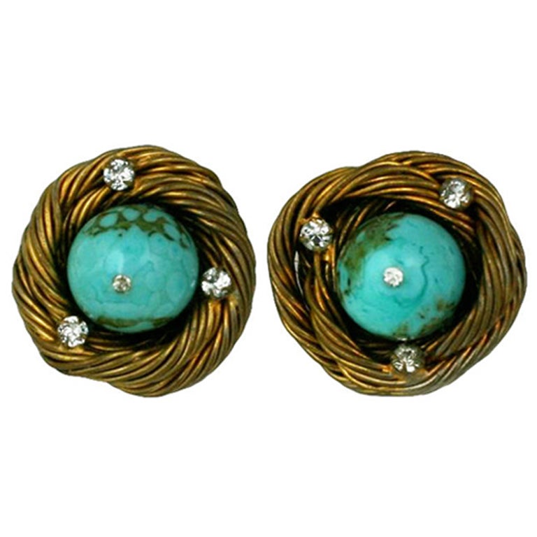 Classic Chanel Turquoise Birds Nest Earclips