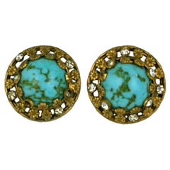 Retro Chanel Turquoise and Floral Filigree Earclips