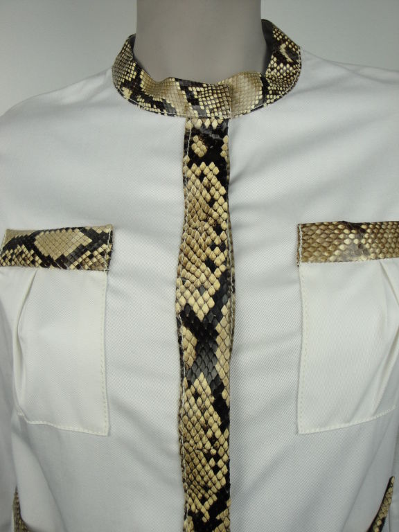 Peter Som Spring 2006 white cotton and snap front python trim jacket.